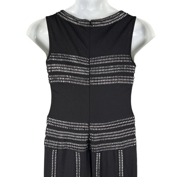 Tadashi Shoji Women M Tall Black Evening Gown Silver Beaded Elegant Jersey Dress - Picture 16 of 16